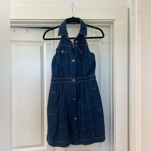 Denim Button-Up Dress with Open Back